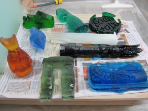All the cast glass pieces ready for finishing